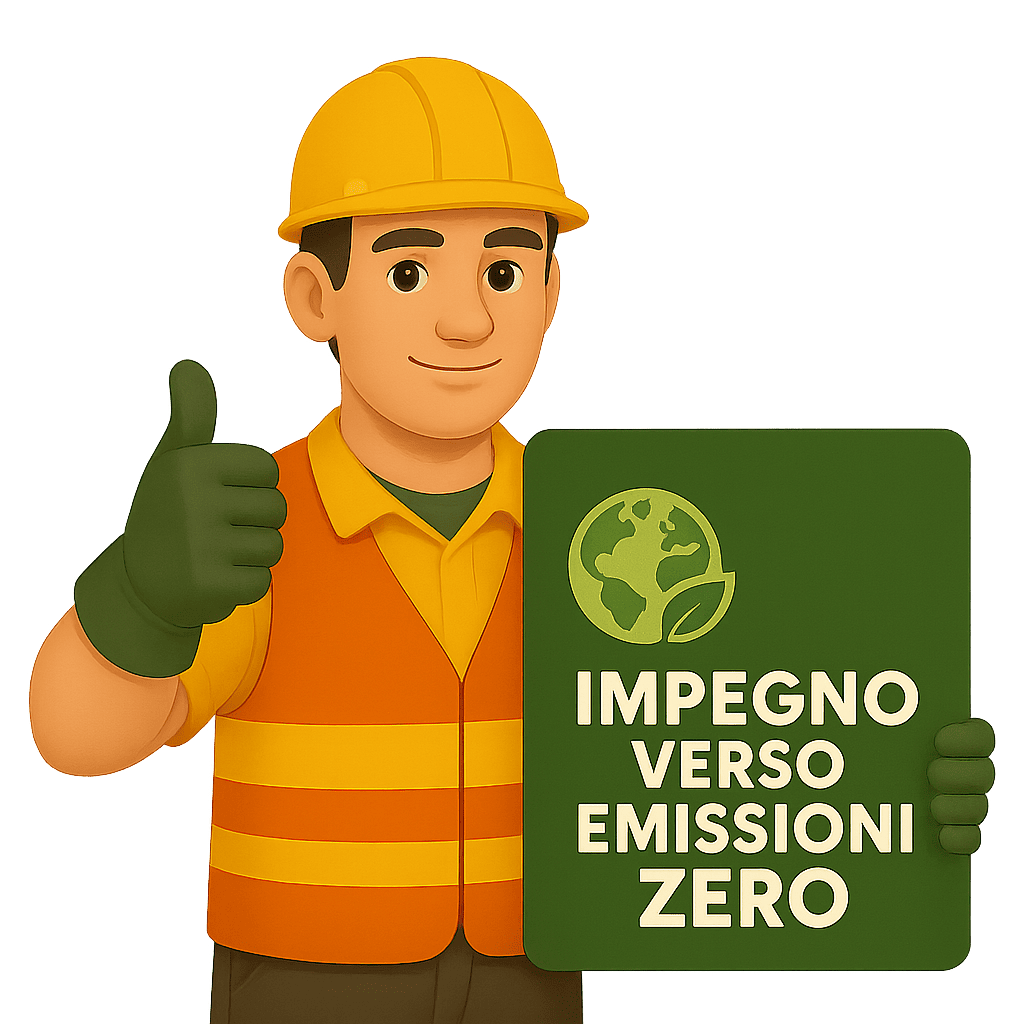 Yellog – Impegno concreto verso una logistica a emissioni zero Operatore della logistica con cartello 'Impegno verso emissioni zero'
